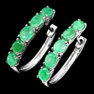 Genuine Emerald Hoop Earrings Y5